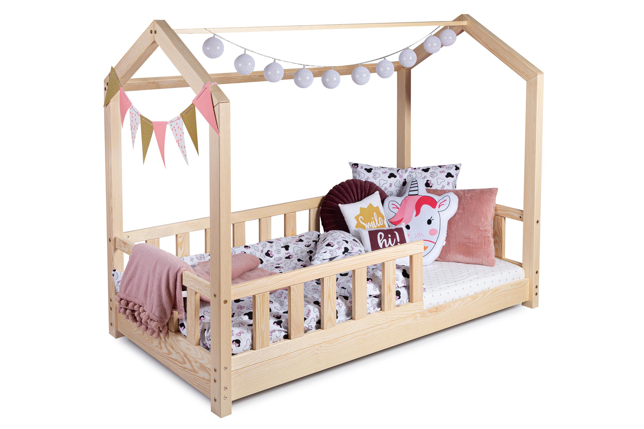 Lit cabane 90 x 190 cm- Lit maison en bois pour enfant avec sommier et